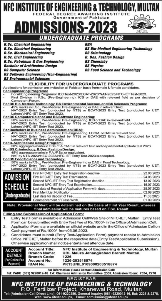 Admission-Details-for-Nfc-Institute-Of-Engineering-Technology-Multan-Admissions-2023