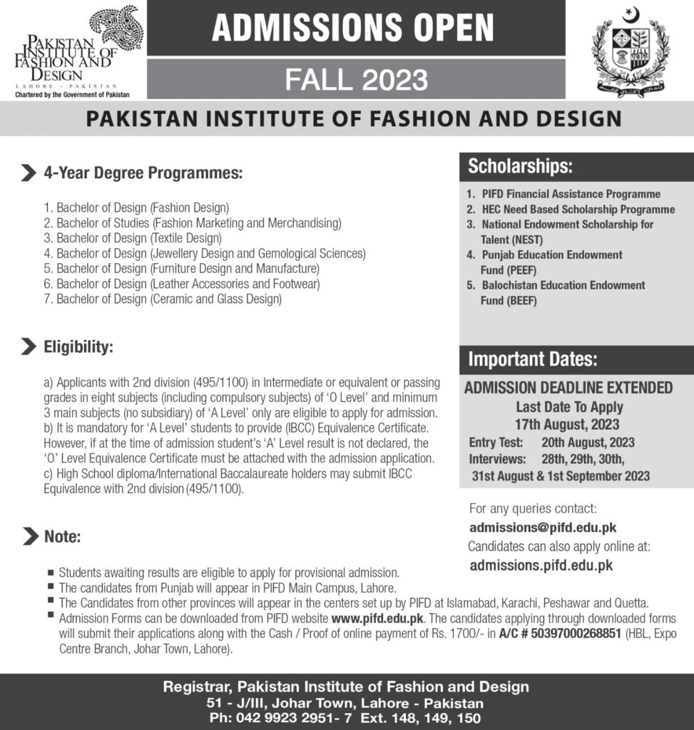 Pakistan Institute of Fashion & Design (PIFD), Lahore