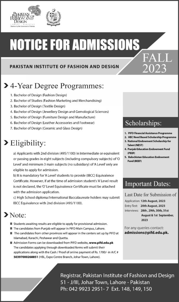 Pakistan Institute of Fashion & Design (PIFD), Lahore