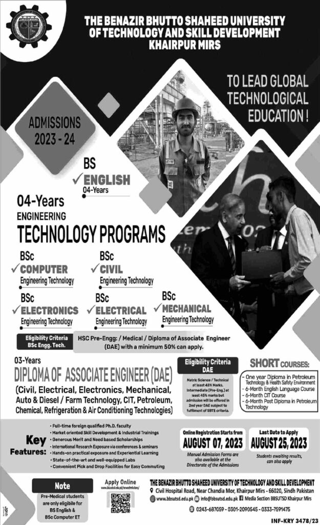 The Benazir Bhutto Shaheed University of Technology & Skill Development (BBSUTSD), Khairpur Mir