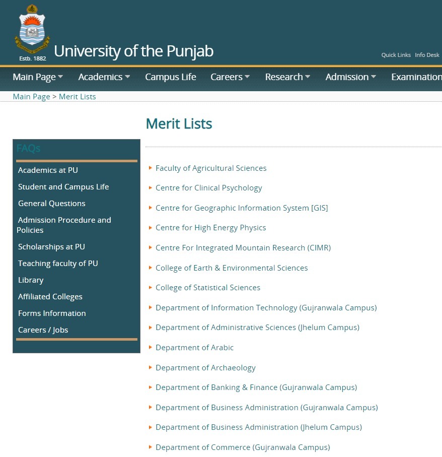 University of the Punjab (PU), Lahore has announced 2nd Merit List